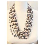Very Long Gray & White Pearl Necklace