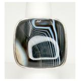 Sterling Silver Banded Black Agate Ring
