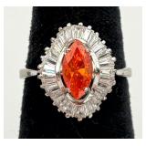 Sterling S. Cocktail Ring w/ Orange & CZ Stones