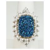 Sterling Silver Blue Druzy Ring
