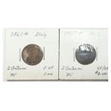 1861 & 1867 Vittovio Emanuele 2 2 Centesimi Coins