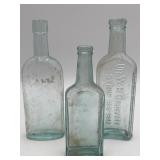 3 Antique Aqua Glass Medicine & Apothecary Bottles