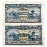 2-1943 Trinidad & Tobago One Dollar Banknotes