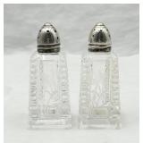 Antique Pressed & Etched Shakers w/ Sterling Tops