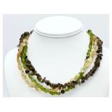 925 3-Strand Quartz, Peridot, Citrine Necklace
