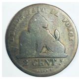 1835 Belgium 2 Centimes Coin