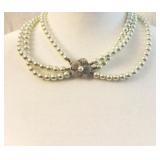 3-Strand Faux Pearl w/ Flower Necklace