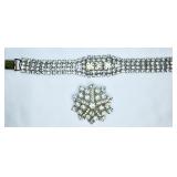 VTG Clear Rhinestone Bracelet & Matching Brooch