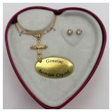 Gold Tone & Crystal Fashion Necklace & Earring Set