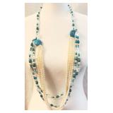 7-Strand Pearl, Dyed Howlite & Quartz Necklace