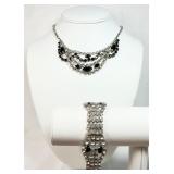 VTG Rhinestone & Onyx Necklace & Bracelet