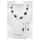 14K Pearls & Seraphinite Necklace & Earrings