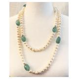 925 White Pearl & Green Fluorite Necklace