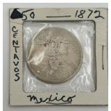 1872 Republica Mexicana 50 Centavos Silver Coin