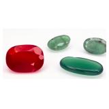 4 Gemstones: Emeralds, Carnelian & Cabochon
