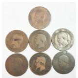 7 Napoleon 3 Epereur 1854-1864 Dix Centimes Coins
