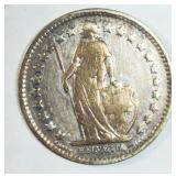 1914 Swiss Helvetia 1/2 Franc Silver Coin 83.5%