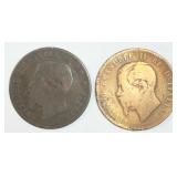 1863 & 1867 Italy 10 Centesimi Coins