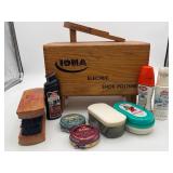 Vintage Wooden Shoe Shine Box w/Supplies