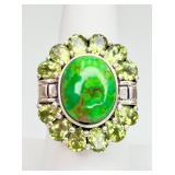 Sterling Silver Green Turquoise & Peridot Ring