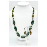 925 Serpentine Patterned Jasper Necklace/Earrings
