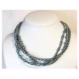 924 3-Strand Blue Pearl Necklace