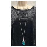 Large Faceted Peacock Blue Crystal Necklace