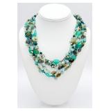 925 5-Strand Multiple Natural Stone Necklace