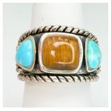 Sterling Silver Turquoise & Tiger Eye Ring