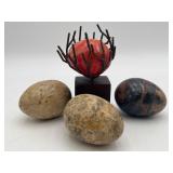 Polished Stone Eggs & Red Stone Sculpture