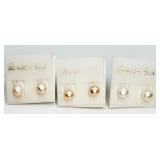 3 Pairs of Freshwater of Pearl Studs
