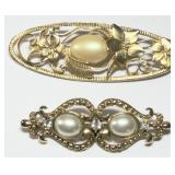 2 Gold-tone & Faux Pearl Pin/Brooch