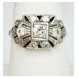 ANTQ Palladium European Cut Diamond Art Deco Ring