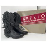 Vintage Capezio Black Leather Fringe Cowboy Boots