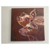 DIANE WHITEHEAD TWO PIGS PRINT CANVAS W/WOOD FRAME