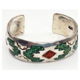 VTG 925 Coral & Turquoise Cuff Bracelet