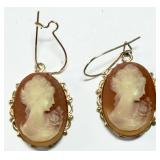VTG Gold-tone Cameo Drop Earrings