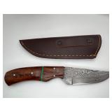 Custom Damascus Steel Hunting Knife w/Wood Handle