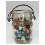 VTG Wire-bail Canning Jar w/Vtg & Antique Marbles