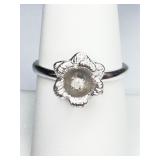 925 Flower Ring w/ Diamond in Center