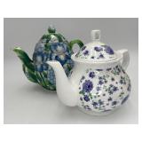 Lot of 2 Vintage Blue/Purple Floral Teapot
