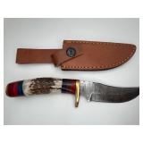 Hand-Forged Damascus Steel Stag Hunting Knife