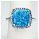 Silver-tone Opal & Diamond Ring