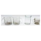 3 VTG Glass Cups & 1 VTG Glass Jar