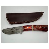 Custom Damascus Skinner Knife with Leather Sheath