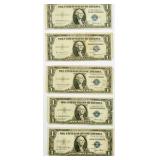 5 Series 1935 Blue Seal $1 Silver Certificates