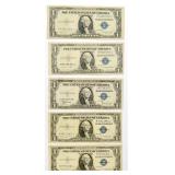 5 Series 1935G Blue Seal $1 Silver Certificates