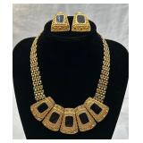 Elegant Golden Mesh Necklace w/ Matching Ear Clips