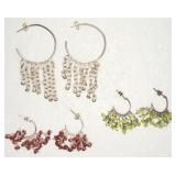 3 Pairs of 925 Hoop Earrings w/ Dangling Beads