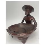 Vintage Hand-Carved Wood Man in Hat Ashtray